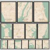 SHEIN 1pc A3 Size Waterproof Vintage Artistic Design USA Major Cities Map Poster Without Frame For Room Decoration Gift Living Room Bedroom Wall Art