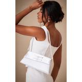 White Satin Bow Trapeze Shoulder Bag, White - One Size