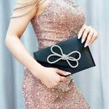 SHEIN New Trendy Envelope Clutch Bag Fashion Party Handbag With Large Diamond And Bow Black Evening Bag