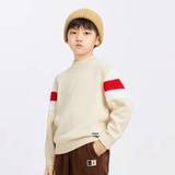 Annil Childrens Clothing Boys Mid Neck Cotton Jersey Autumn and Winter Mid sized Childrens Versatile Sweater Knit Top - Apricot - 110,120,130,140,150,160,170
