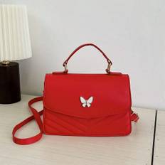 Red PU Simple Stitching Flip Bow Single Shoulder Crossbody Square Bag Suitable For Daily Commuting Shopping Traveling Holiday Party And As A Gift For  - Red - one-size