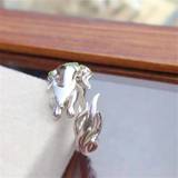 SHEIN 1pc Cute Silver Nine-Tailed Fox Ring Hakimi Animal Mouth-Opening Ring Suitable For Women Sweet Ring Daily Wearing Jewelry