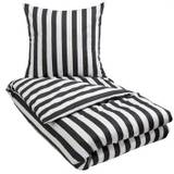 Stribet sengetøj til dobbeltdyne - 200x220 cm - Blødt bomuldssatin - Nordic Stripe - Mørkegråt og hvidt sengesæt