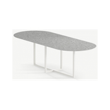 Gustaf ultrathin ovalt spisebord i stål og keramik 280 x 90 cm - Månehvid/Granit grå