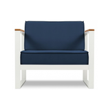 Tahiti udendørs lounge havestol i stål og polyester B90 x D85 cm - Hvid/Mørkeblå