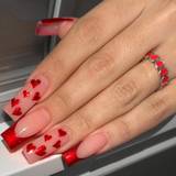 SHEIN 24PCS Medium Length Square Armor Nails, A Fusion Of Romantic Elegance And Caring Decor. Step Into The New Year With Simple Red French Edge Designs â