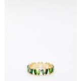 ASOS DESIGN - Guldfarvet baguette-ring med tonede, grønne sten