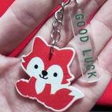 SHEIN 1pc Unisex Multicolor Wood-Cut & Painted Fox & Acrylic Good Luck Charm Keyring & Bag Pendant For Daily Use Cute