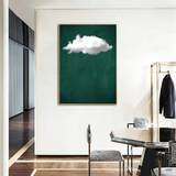 SHEIN 1pcs Canvas Printing Emerald Green Sky White Clouds Abstract Art Minimalist Sky Wall Picture Poster Modern Living Room Home Decoration Painting Framel