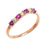 Amethyst & CZ Stackable Wavy Ring in 9ct Rose Gold