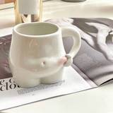 SHEIN Cute Belly Pinching Ceramic Milk/Coffee Mug, Creative And Funny Cup With Unique Design For Birthday, Uncommon Mark Cup