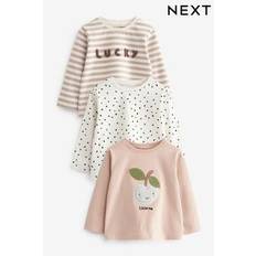 Cream Neutral Apple Character Long Sleeve Cotton T-Shirts 3 Pack (3mths-7yrs)