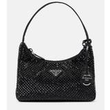 Prada Crystal-embellished satin tote bag - black - One size fits all
