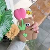 SHEIN Creative 3D Tulip Lens Holder Little Bear Compatible With IPhone 15 Apple 12 Full Cover Soft Case 13/14 Pro Max/11 Silicone Shockproof Phone Case