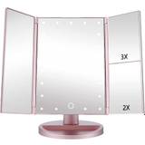 EaseHold 3-fløjet Make-up spejl i Rosa med 1, 2 og 3 x forstørrelse