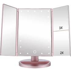 EaseHold 3-fløjet Make-up spejl i Rosa med 1, 2 og 3 x forstørrelse