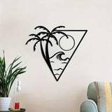 SHEIN 1pc Metal Wall Art With Ocean And Palm Tree Design - Creative Home Wall Decor For Living Room, Bedroom, And Office