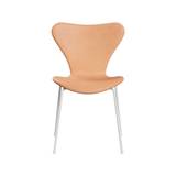 3107 stol, fuldpolstret Natur læder/hvidt stel af Arne Jacobsen