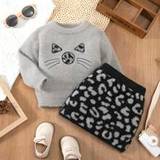 Baby Girl Comfortable Leopard Print Skirt  Sweater Outfit Set Winter - Light Grey - 6-9M,9-12M,12-18M,18-24M,2-3Y