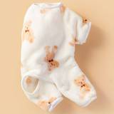 White Bear Pattern Print Onesie For Pet Dog Soft Warm Clothes For Small Medium Dogs Pet Dog Apparel