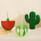 SHEIN 3pcs/Set Cute Strawberry Cup, Cactus Cup, Cartoon Flat Watermelon Cup