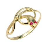 Red CZ Snake Contemporary Ring in 9ct Gold