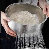 SHEIN 1pc Stainless Steel Inclined Bottom Rice Washing Colander, Vegetable Strainer, Drainer For Home Kitchen