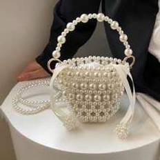 PC Summer Essentials Summer Bag Hand Bag Fashionable Purse Bucket Bags Solid Color PVC Drawstring Crossbody Bag With Pearl Decoration Women Crossbody  - White - one-size