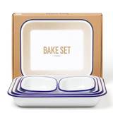 Falcon Enamelware | Bake Set | Enamel Baking Dishes | Blue Rim - White w/ Blue Rim