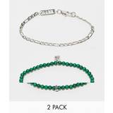 Icon Brand - Pakke med 2 armbånd med perle- og kædedesign i grøn og sølvfarvet