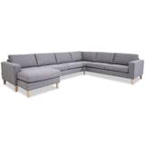 Nordic U sofa m/chaiselong - stof/læder - B 338 x D 143/263 x H 81 cm