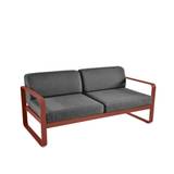 Fermob - Bellevie 2 Seater Sofa Graphite Grey Cushions, Red Ochre