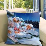 SHEIN 1pc Winter Snowy Village Scene Christmas Decorative Pillowcase For Home Living Room And Office, Soft Peach Skin Velvet Pillow Cover With No Filling