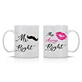 Mr. Right & Mrs. AW Fashions Kaffeebecher mit Aufschrift „Always Right Couples“ – Lustige Tasse – Tasse für Freund und Freundin und Ehemann und Ehefrau – 2 Stück