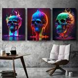 pcs Art Gorgeous Flame Poster Print Picture Abstract Neon Skull ColorCanvas Wall Painting Suitable For Living Room Bedroom HomeDecoration Unframed  Ha - Multicolor - 30*40cm,40*60cm