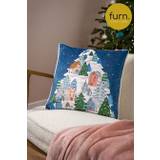 Furn Blue Snowy Village Tree Boucle Polyester Filled Cushion