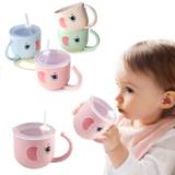 Baby Feeding Bottle Kids Cup Silicone Kids Sips Leakable Drinking Cups Cartoon Baby Straw Handle Wheat-straw drinking utensils