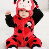 Cute Ladybug Shape Hooded Party Casual Jumpsuit, Toddler Baby's Zip Up Fleece Romper