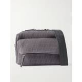 Christian Louboutin - Zip N Flap Leather-Trimmed Canvas-Jacquard Messenger Bag - Men - Gray