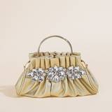 SHEIN Ultra-Bright Crystal-Encrusted Metallic Ornament Pleated Clutch Bag For Evening Party