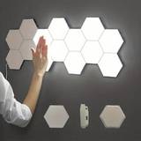 SHEIN 6pcs Touch Control Hexagon Led Wall Light, Natural White, With Built-in Touch Night Light, Convenient To Use And Energy-saving, Suitable For Living Ro