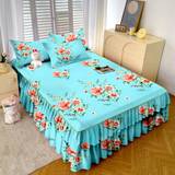 SHEIN Home Textile Bedding Skin-Friendly Korean Princess Style Double-Layered Lace Single/Double Thickened Brushed Print Multicolor Bedsheet One Piece