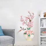 SHEIN 1pc Magpie & Orchid Flower Vase Wall Sticker: Beautify & Decorate Bedroom, Living Room, Home Background Wall Sticker, Waterproof & Easy To Paste