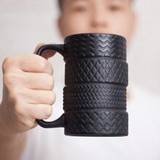 SHEIN 1pc 450ml Ceramic Mark Cup, Creative Tire Shaped Ceramic Cup, Industrial Style Milk Cup, Unique Birthday Gift