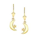 Crescent Moon Star Drop Earrings in 9ct Gold