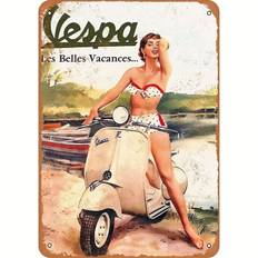 Vespa Scooters Vintage Tin Sign, Iron Wall Art For Bar, Pub, Garage, And Home Decor, 4 Pin Holes For Easy Hanging, Robust And Secure Design With Safe Edges