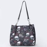 SHEIN Ladies Waterproof Oxford Cloth High-Capacity Multi-Pocket Skull Flower Print Retro Single-Shoulder Special Bag