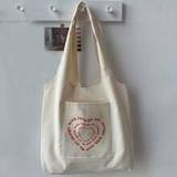 Fashionable And Simple Canvas Bag With Alphabet And Heart Print Easy To Match - Beige - one-size
