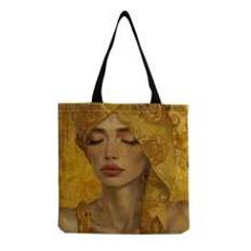 PrintVovage Golden Oil Painting Printed Tote Bag Portable Large Capacity Beach Bag Fashion Art Handbag Canvas Reusable Shopping Bag For Travel Or Dail - Ginger