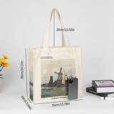 SHEIN Claude Monet A Mill In Zaandam Oil Painting Art Canvas Tote Bag For Women Girl Reusable -Friendly Tote Bag Foldable Large Capacity Leisure Shopping Ba